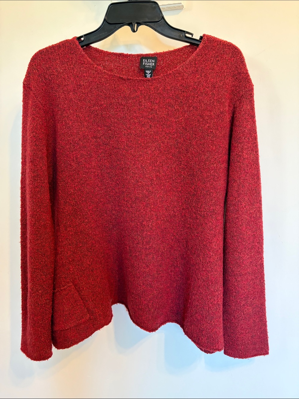 Eileen Fisher Petite PM Red Italian Yarn Wool Blend Sweater Relaxed Pocket